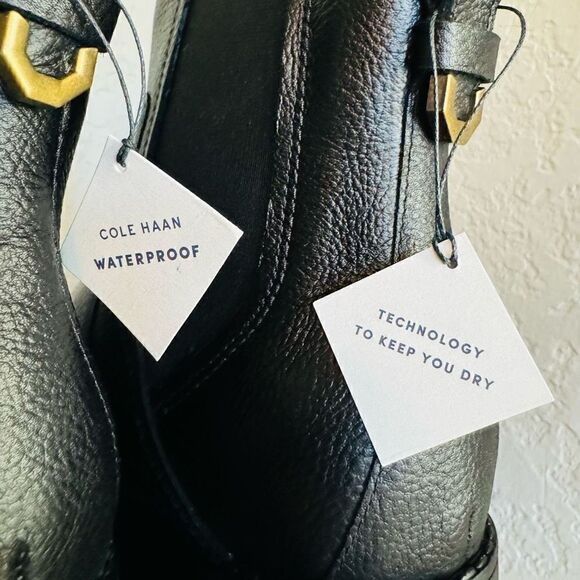Cole Haan Camea Waterproof Leather Combat Boot, Block Heel Black, Size 8.5 NWT - Picture 15 of 16